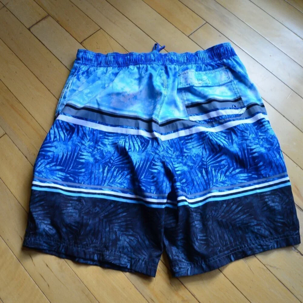 Speedo Men’s Leaf Tie Dye Print Stripes Multi-Colored Mesh Lined Swim Trunks L